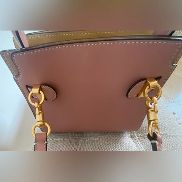 TORY BURCH LEATHER AND SUEDE SMALL TOP HANDLE BAG